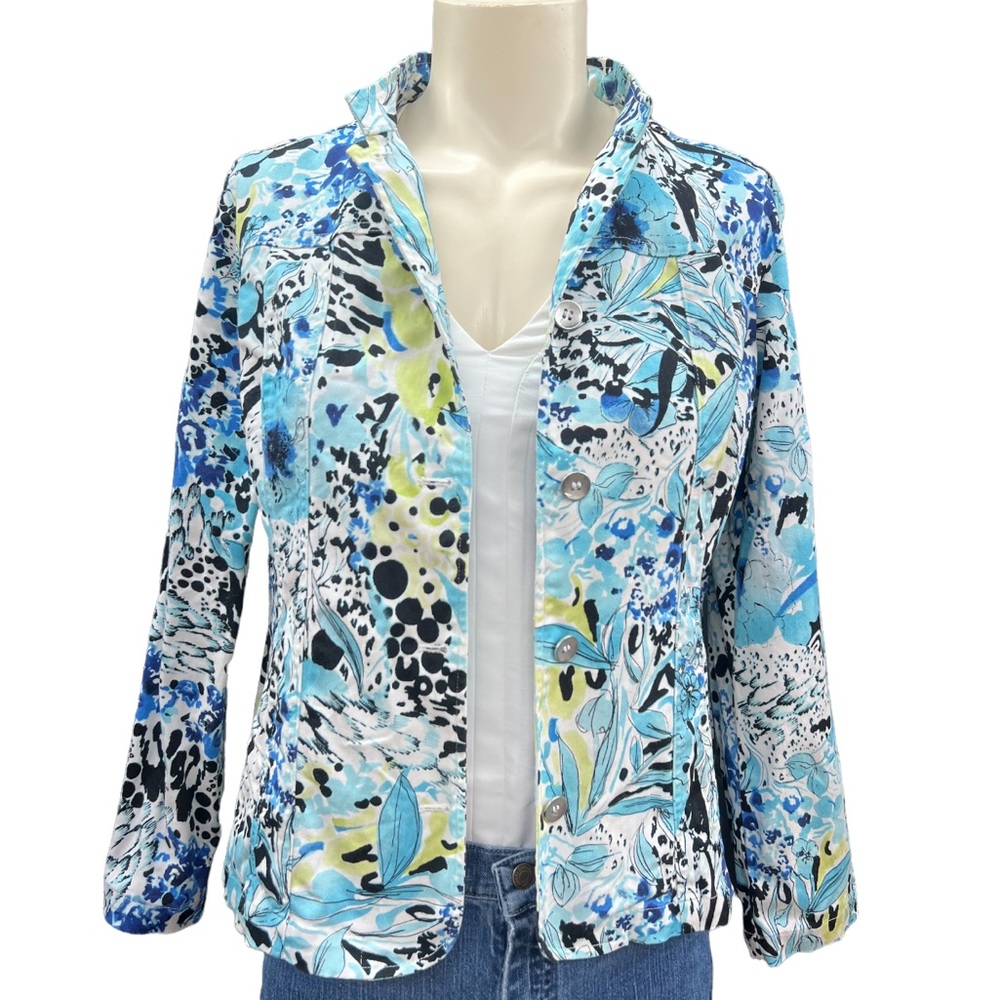 Additions by Chico’s size 2 blue green black white jacket